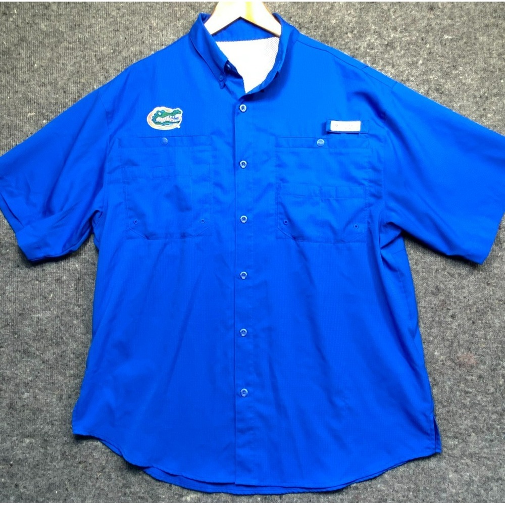 Columbia PFG Shirt Mens M Blue Short Sleeve Fishing Florida Gators XM7417